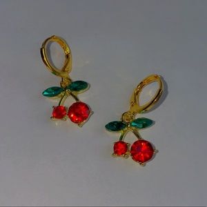 Huggie Hoop Gold Plated Cherry Earrings
